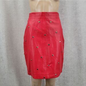 Vintage Leather Red Studded Women's Skirt